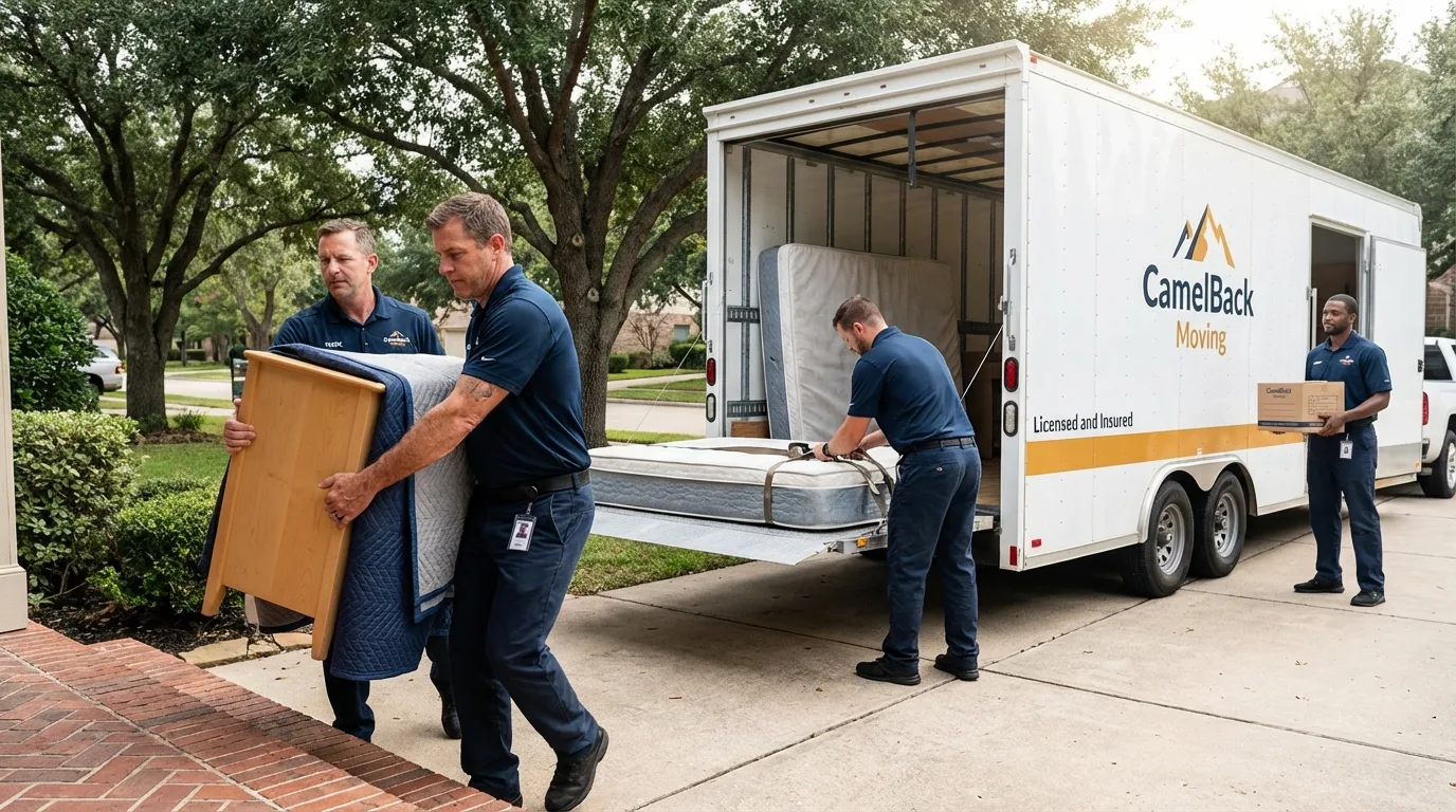 Crew loading residential truck for cross-state move from Carrboro, NC